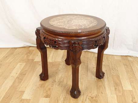 CHINE QUING Socle en bois et marbre H. 48 cm