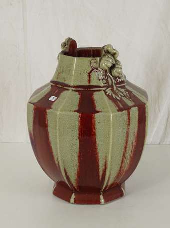 CHINE QING Vase en céramique flamée craquelée  H. 
