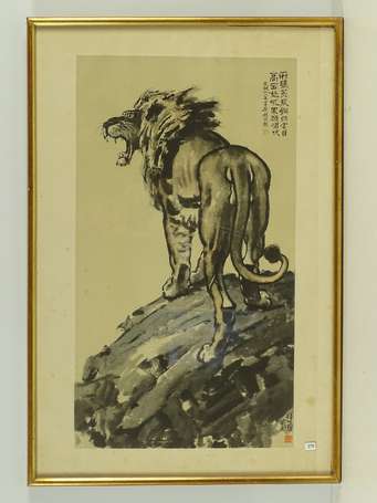 CHINE Tigre impression H. 77 cm L. 52 cm