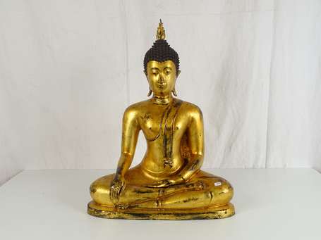 THAILANDE style SUKOTAI  Bouddha en bronze doré H.