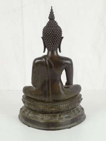 CHINE Bouddha SUKOTAI en bronze assis sur un socle