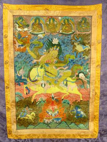TIBET TANGKA Sri Devi sur sa mule H. 115 cm L. 68 