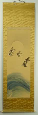 JAPON Oiseau soleil et vagues Kakemono  début XX 