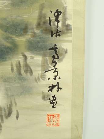 CHINE Deux canards Kakemono signé cachet H. 160 cm