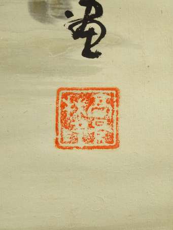 CHINE Deux canards Kakemono signé cachet H. 160 cm