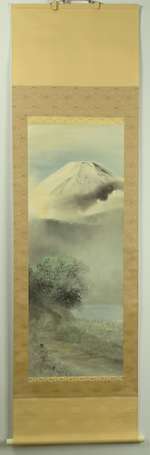 JAPON Vue sur le mont FUJI Kakemono  H. 188 cm L. 