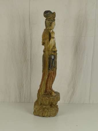 CHINE Guanyin sujet en bois laqué H. 82  cm