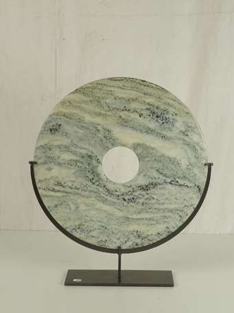 CHINE Disque BI en néphrite gris et beige D. 39 