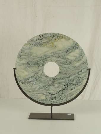 CHINE Disque BI en néphrite gris et beige D. 39 