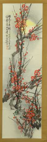 CHINE Branche de prunier kakemono signé XIX éme H.