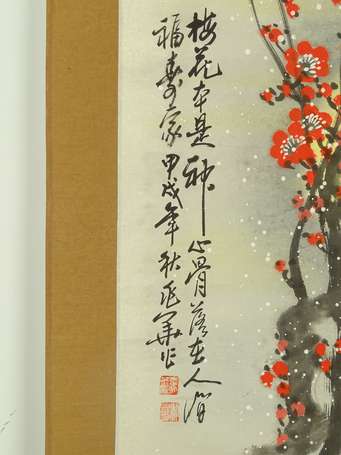 CHINE Branche de prunier kakemono signé XIX éme H.