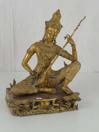 THAILANDE Musicienne sujet en bronze RATANAKOSIN 