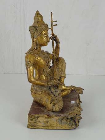 THAILANDE Musicienne sujet en bronze RATANAKOSIN 