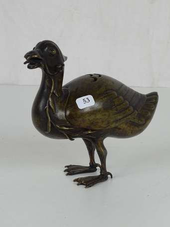 CHINE Brûle parfum en bronze décor de canard, fin 