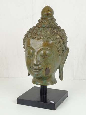 THAILANDE style LANNA Tête de bouddha en bronze, 