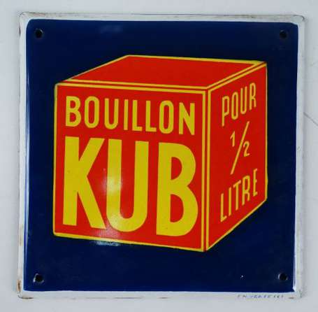 BOUILLON KUB : Plaque émaillée plate à chanfreins.