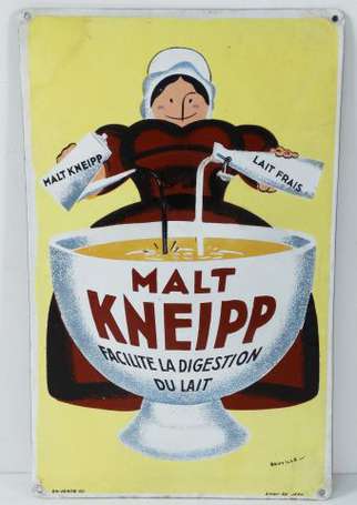 MALT KNEIPP : Plaque émaillée bombée signée 