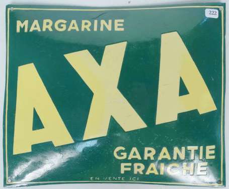 MARGARINE AXA : Plaque émaillée bombée. Repeints. 