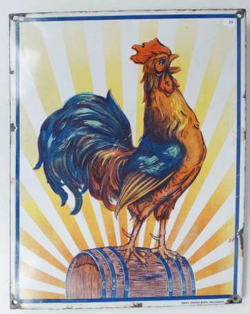 BIERE DU COQ HARDI : Plaque émaillée à rebords, 