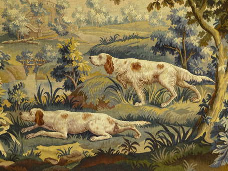 AUBUSSON - Chiens levant un faisan. Tapisserie de 