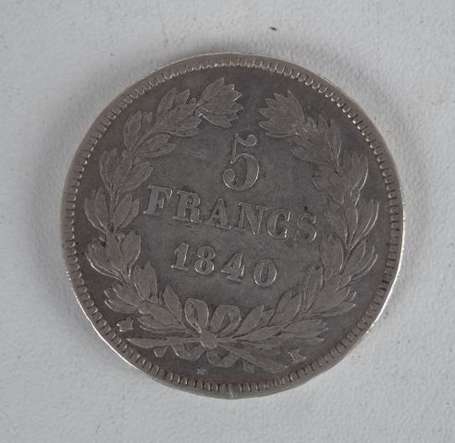 Ecu en argent 5Frs Louis Philippe 1840 K Etat : 