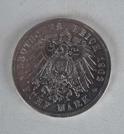 Ecu en argent 5 Marks Otto Koenig Von Bayern 1902 