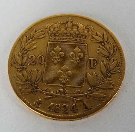 FRANCE LOUIS XVIII 20 F or 1824A Paris TB+