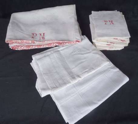 Lot de linge de table ancien composé de: 1 nappe 