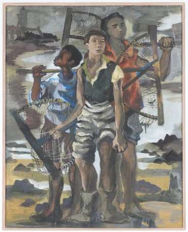 Bruneau Jean 1921-2001 Jeunes pêcheurs. Aquarelle 