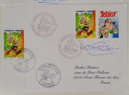 Uderzo 7 autographes sur enveloppe avec timbres et