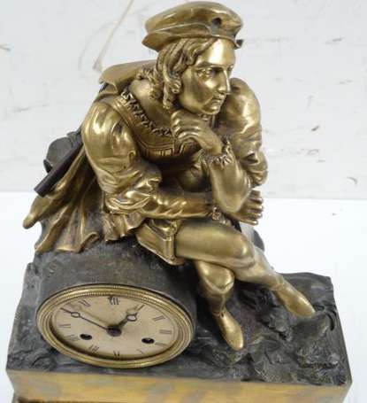 Pendule romantique en bronze doré à décor d'un 
