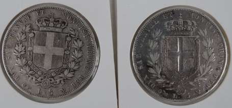 Italie Sardaigne. Lot de 2 pièces en argent de 5 