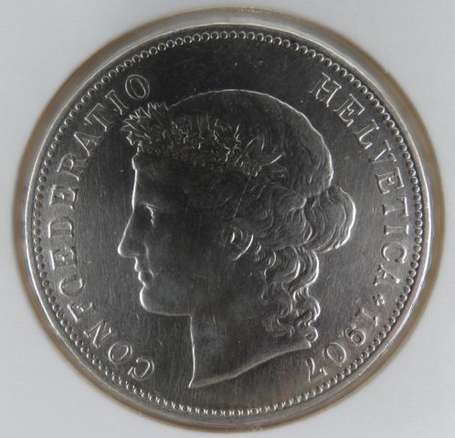Suisse. Pièce de 5 francs en argent 1907B. TTB+