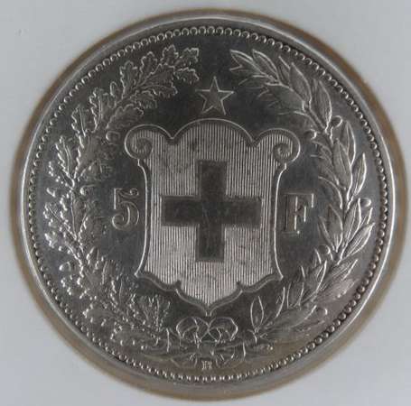Suisse. Pièce de 5 francs en argent 1907B. TTB+