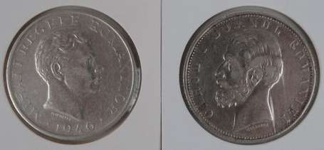 Roumanie. Lot de 2 pièces en argent 5 lei 1880B et