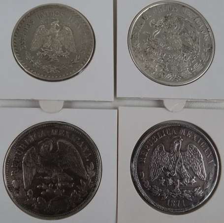 Mexique. Lot de 6 pièces en argent. 1 peso 1871 