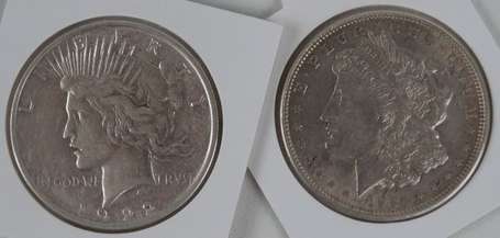 Etats Unis. 2 monnaies en argent 1 morgan dollar 