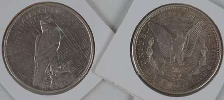 Etats Unis. 2 monnaies en argent 1 morgan dollar 