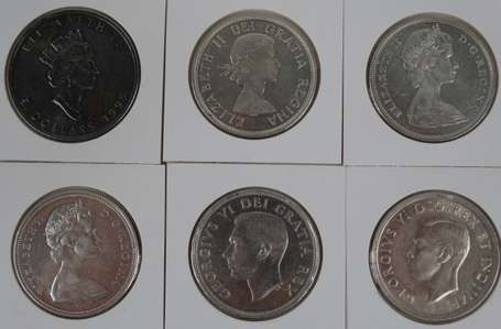 Canada lot de 6 monnaies en argent. 1 dollar 1949 
