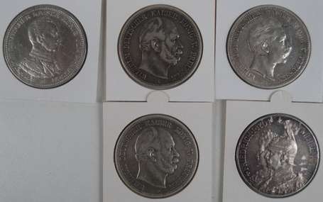 Allemagne (Prusse) lot de 5 pièces de 5 marks en 