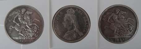 Grande Bretagne. Lot de 3 pièces d'argent Reine 