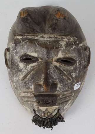 Ancien masque de danse en bois dur polychrome au 