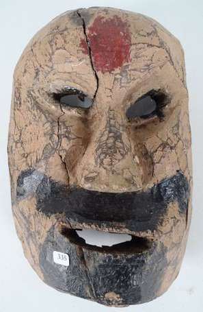 Ancien masque de cérémonie en bois dur le front 