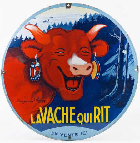 LA VACHE QUI RIT : Plaque émaillée ronde bombée 