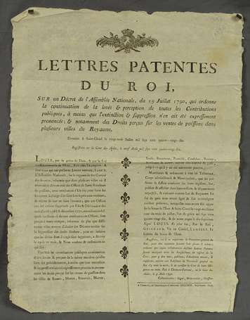 Droits sur les Poissons 1790 - Lettres Patentes du