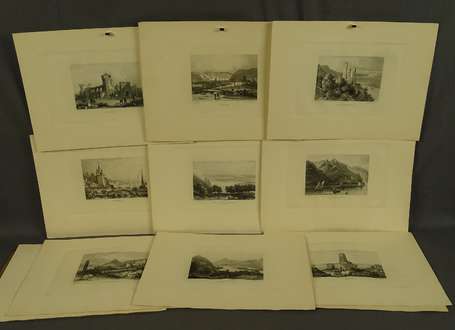 Allemagne , Rhin et environs - Douze gravures sur 