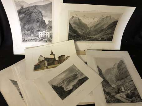 Pyrénées - Environ 50 Lithographies représentant 