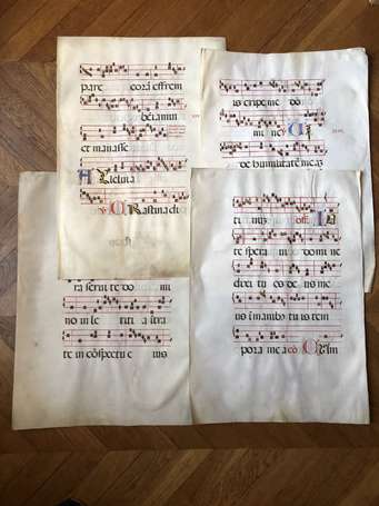 Antiphonaire XVIIème ou XVIIIème - 4 feuilles de 