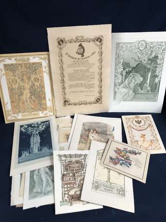 Environ 50 menus et programmes illustrés et gravés