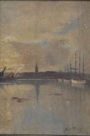 TURPIN Paul (1868-1960) Vue d'un port. Huile sur 